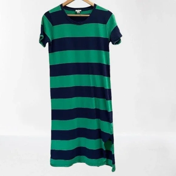 J.Crew Striped Cotton T-Shirt Midi Dress Green Navy Blue Small - Picture 3 of 5